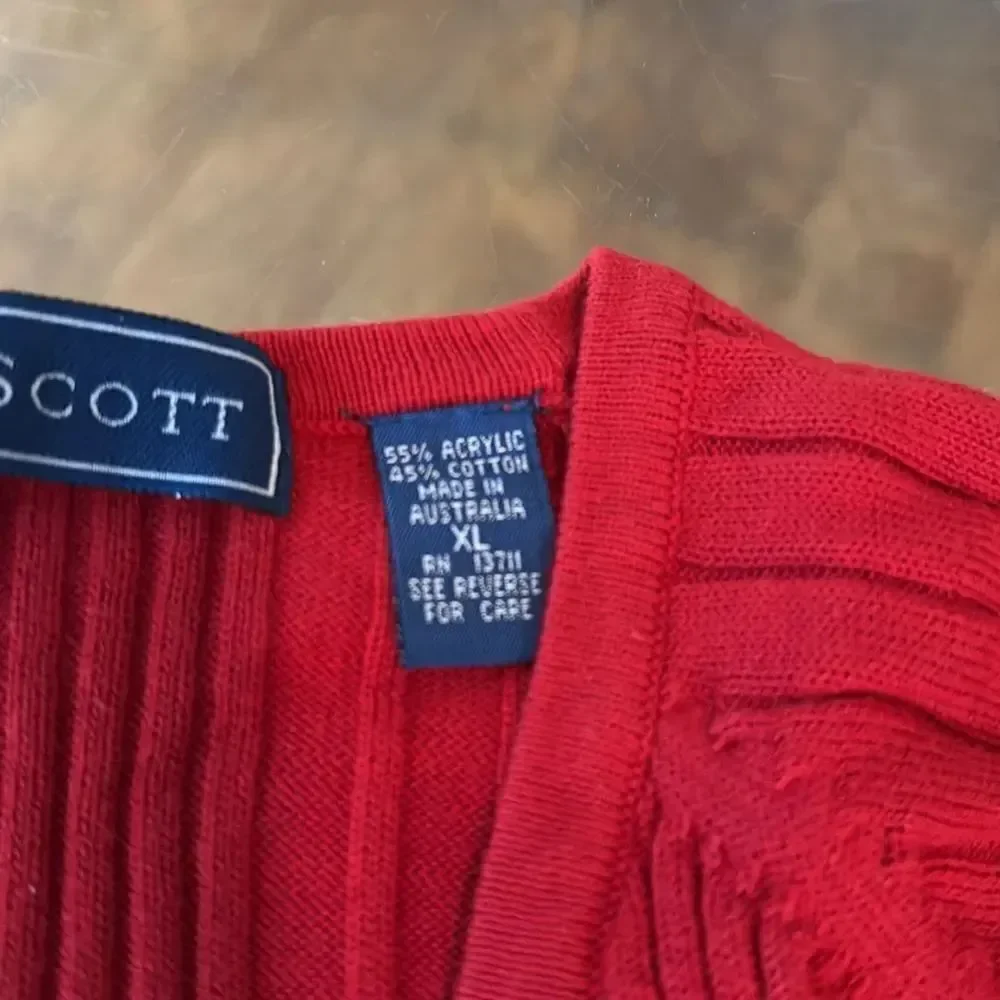 Karen Scott Size XL Red Sweater V Neck Ribbed Button Front Long Sleeved Woman’s